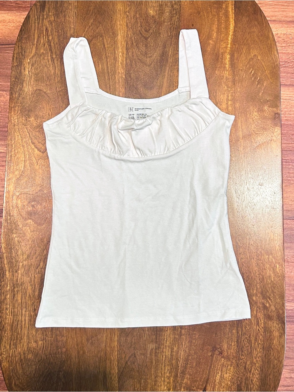 INC International Concepts Cream Ruffled Square-Neck Tank